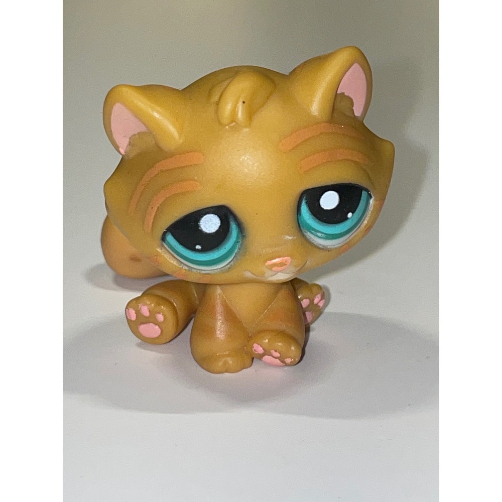 Littlest Pet Shop LPS Tan‎ Orange Tabby Cat Blue Eyes Vintage Figure #300